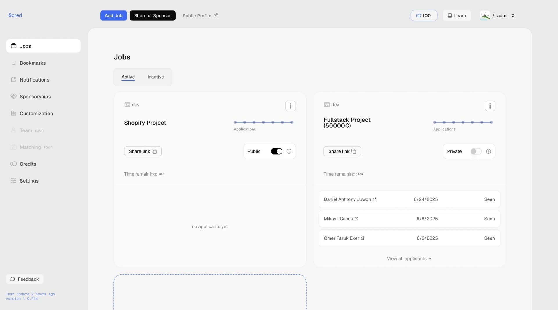 Developer Dashboard